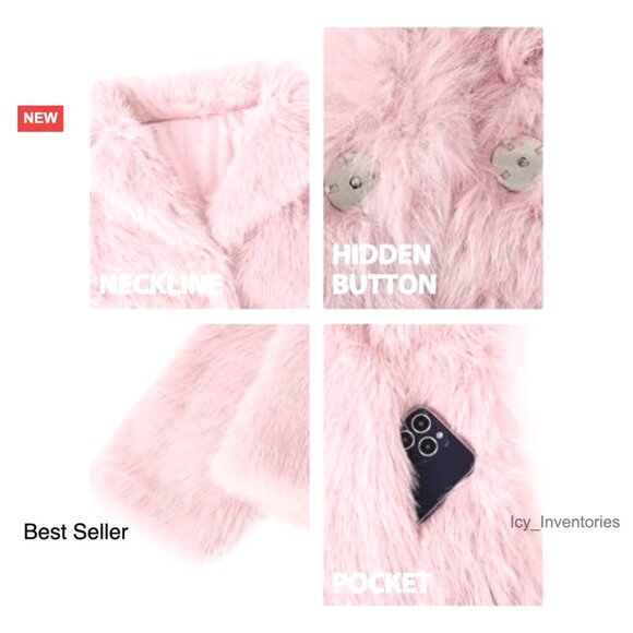 Faux Fur Coat Fluffy Lapel Shaggy Long Sleeve Winter Outerwear Elegant Chic - Picture 5 of 7